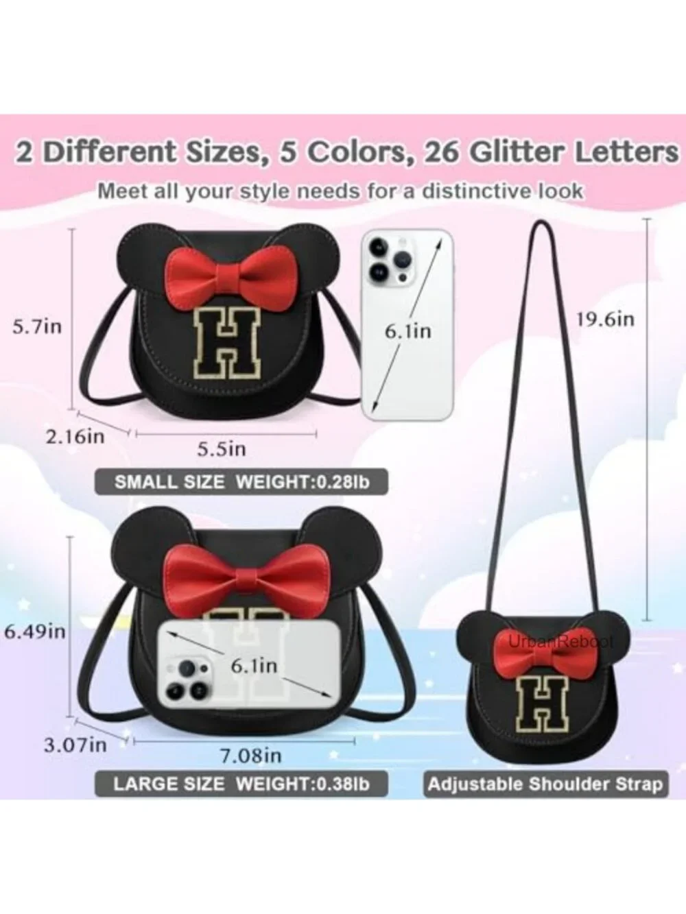 Girls Crossbody Purse PU Leather Mouse Ear Bow Monogrammed Wallet